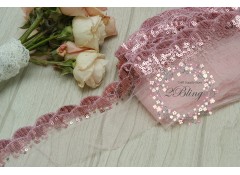 Sequin Lace, PINK, Scalloped Edge Trim - 1m length